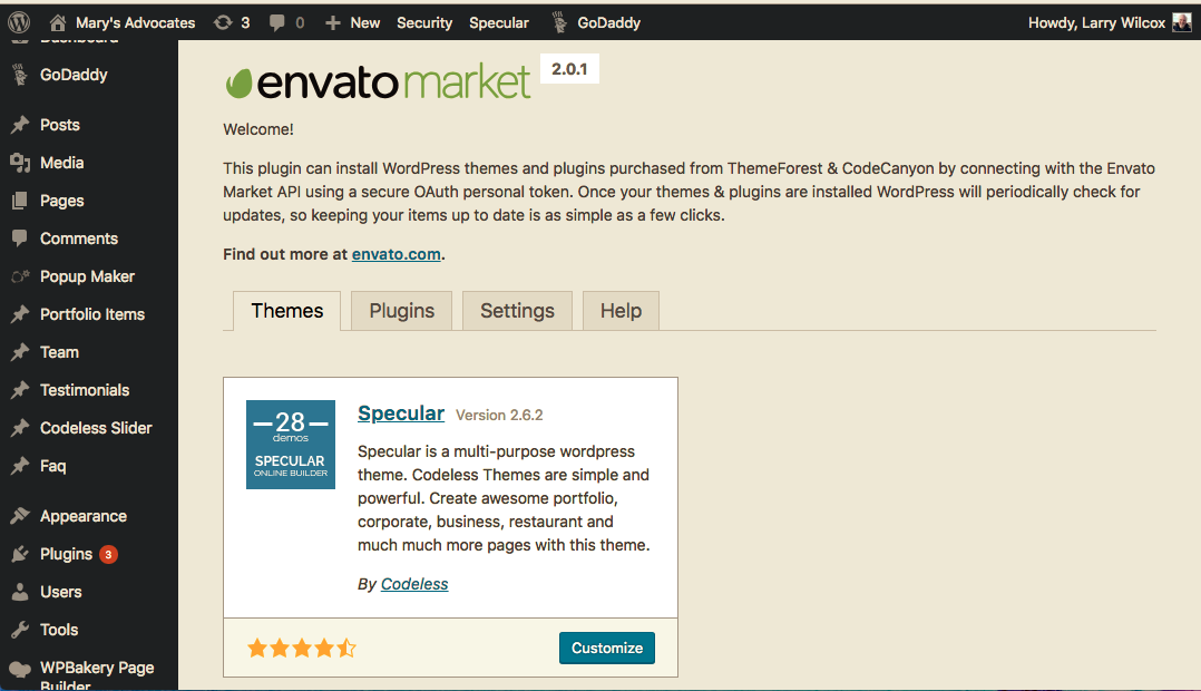 screen shot Evato market
