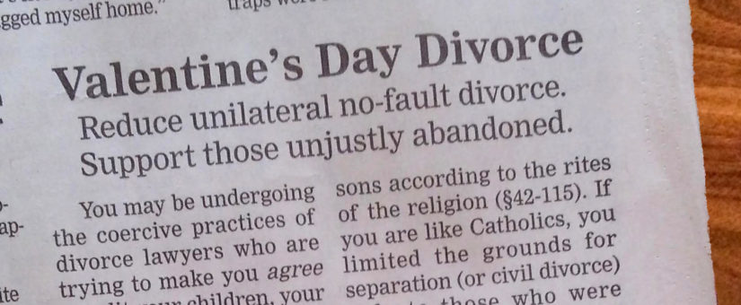 Valentine’s Day Divorce – Ad. in Nebraska Paper