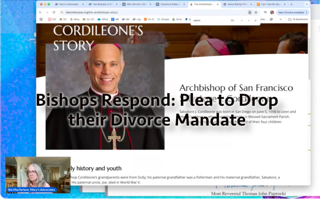Earlier, we submitted a petition to select bishops asking them to drop their divorce mandate.  We received only three responses—two of them highlight just how inconsistent the Church’s leadership really is.  Watch my reaction.